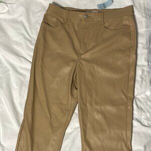 NWT Loft Womens Sz 31 P / 12P Faux Leather Camel / Tan Pants Jeans Hi-Rise Zippr